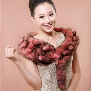 Rex rabbit fur scarf fashion women Imitation whole fox fur shawl warm tippet neck wrap - Pink