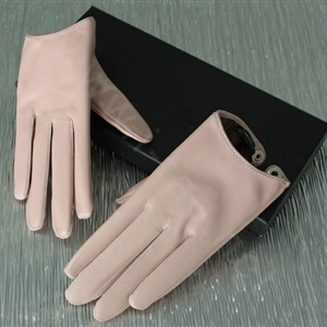 Women Short Lambskin Sheepskin Winter Warm Genuine Soft Leather Gloves Size L - Pink