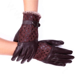 Women Winter Genuine leather Lambskin Fur Gloves Warm Lined Mittens Size XL - Coffee