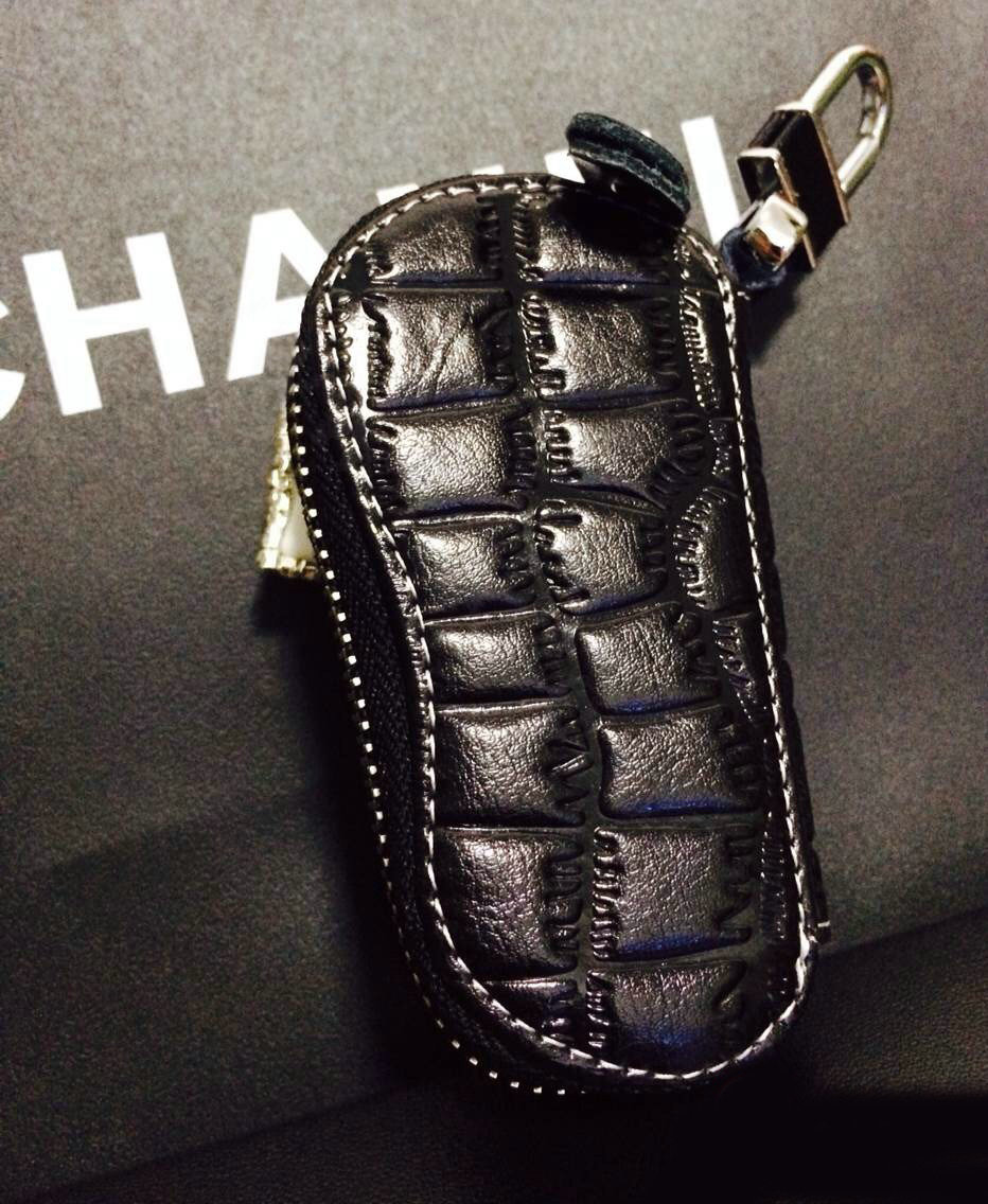 Big Bowknot Crystal Auto Key Bag Pocket Genuine Leather Car Key Case Key Chain - Black
