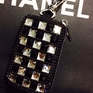 Double Crystal Auto Key Bag Pocket Genuine Leather Car Key Case Key Chain - Black