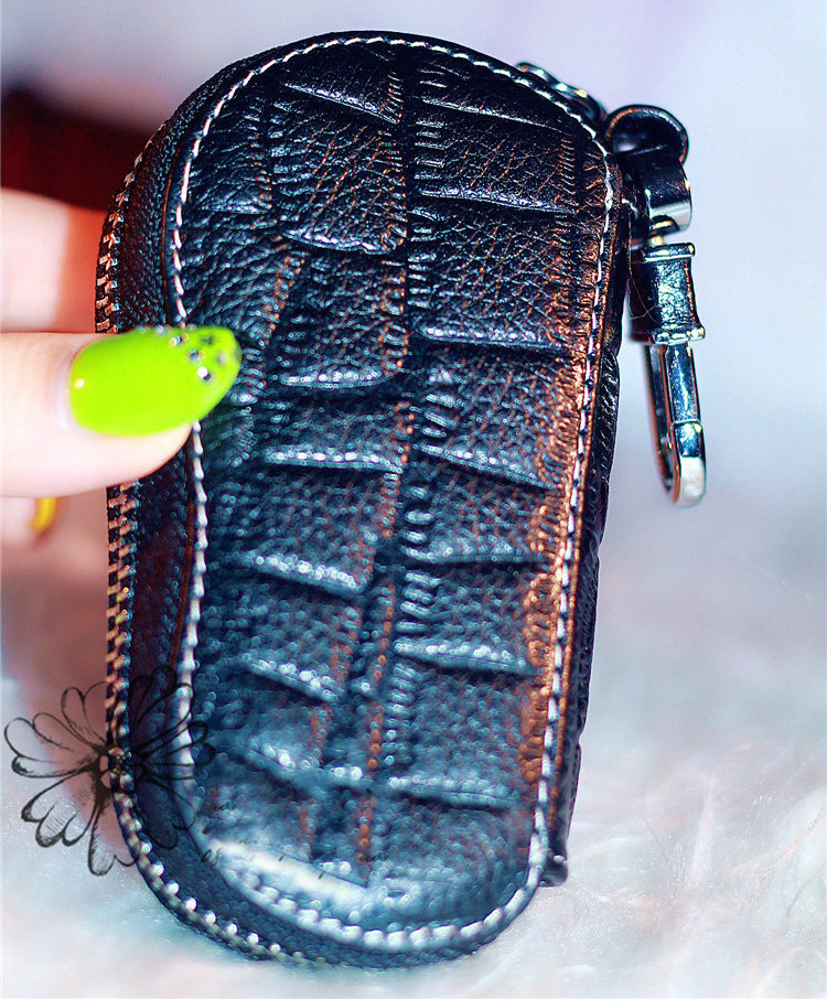 Fox flower Crystal Auto Key Bag Pocket Genuine Leather camber Car Key Case Key Chain - White