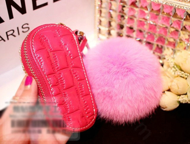 Luxury Crystal Auto Key Bag Pocket camber Genuine Leather Car Key Case Key Chain - Rose