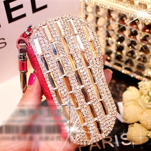 Luxury Crystal Auto Key Bag Pocket camber Genuine Leather Car Key Case Key Chain - Rose