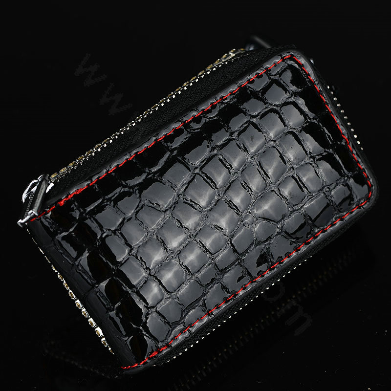 Luxury hollow Crystal Auto Key Bag Pocket Genuine Leather Car Key Case Key Chain - Black