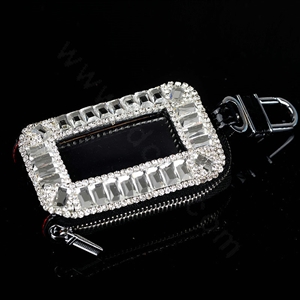 Luxury hollow Crystal Auto Key Bag Pocket Genuine Leather Car Key Case Key Chain - Black