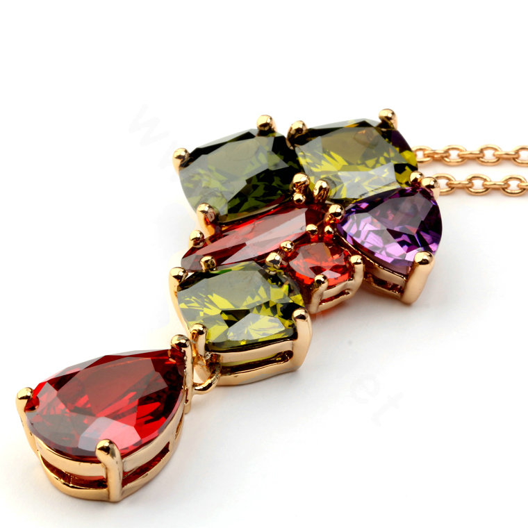 18k Rose Gold Plated CZ Pendant Necklace for Women Multicolor Crystal Zirconia Jewelry