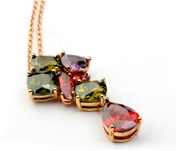 18k Rose Gold Plated CZ Pendant Necklace for Women Multicolor Crystal Zirconia Jewelry