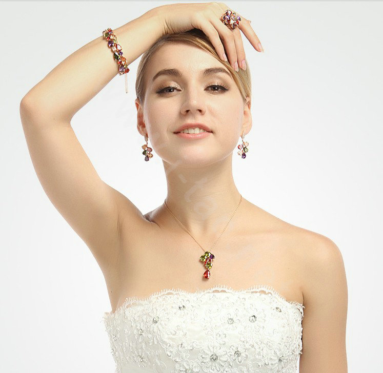 18k Rose Gold Plated CZ Pendant Necklace for Women Multicolor Crystal Zirconia Jewelry