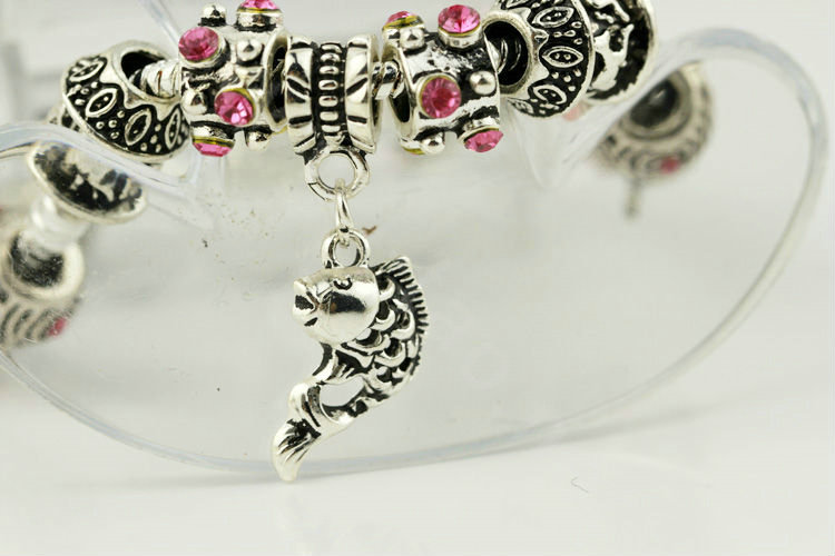 925 Silver Charm Bracelets for Women Flower fish Crystal Murano Glass Beads Jewelry