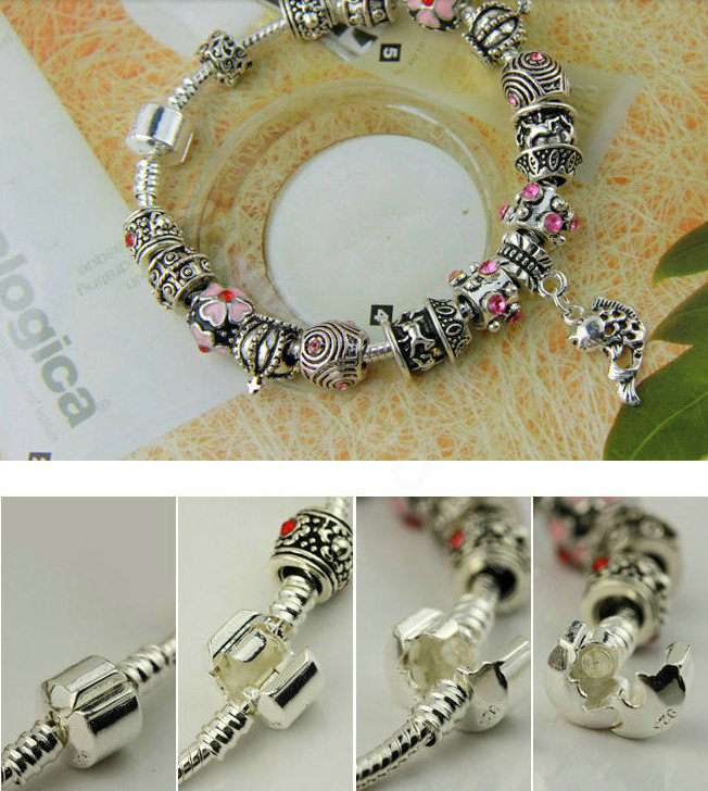 925 Silver Charm Bracelets for Women Flower fish Crystal Murano Glass Beads Jewelry