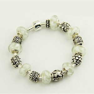 925 Silver Charm Bracelets for Women White Crystal Murano Glass Beads Jewelry