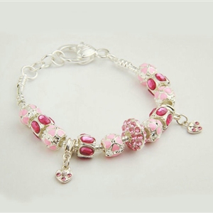 925 Silver Charm Pan Bracelets for Women Pink Crystal Murano Glass Beads Jewelry