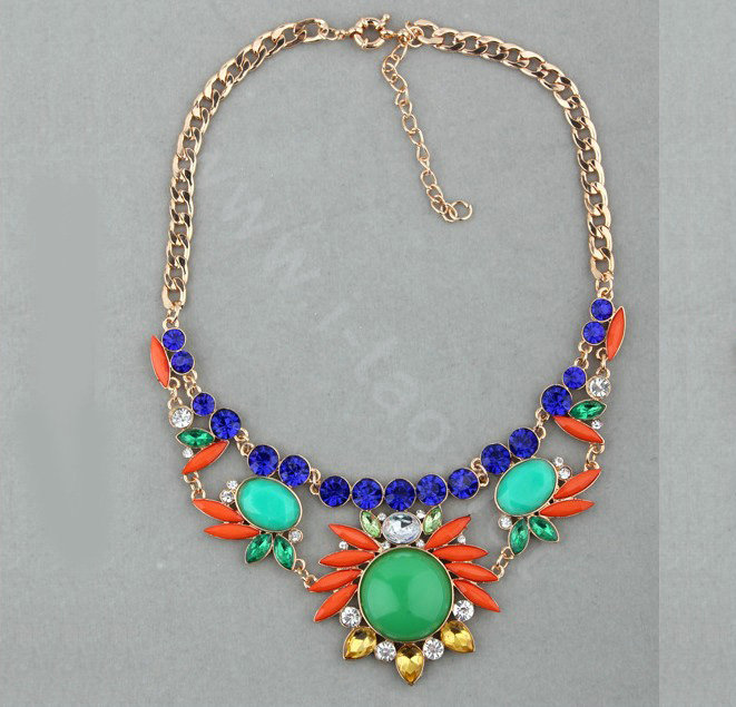 Exaggeration Women Choker Colored Gem Sunflower Crystal GP Bib Pendant Necklace Jewelry