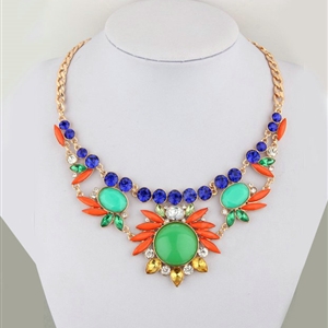 Exaggeration Women Choker Colored Gem Sunflower Crystal GP Bib Pendant Necklace Jewelry