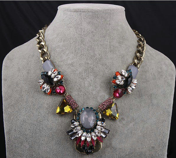 Exaggeration Women Choker Crystal Gem GP Sunflower Bib Necklace Jewelry - Multicolor