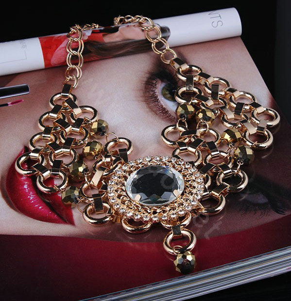 Exaggeration Women Choker Multilayer Retro Crystal Alloy Chain-type Bib Necklace Jewelry
