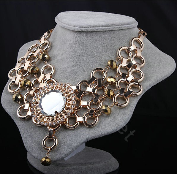 Exaggeration Women Choker Multilayer Retro Crystal Alloy Chain-type Bib Necklace Jewelry