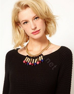 Exaggeration Women Choker Retro Pompons Alloy Gold Plated Bib Necklace Jewelry