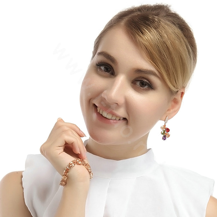 Fashion 18K Rose Gold Plated Drop Earrings Mona Lisa for Women Multicolor Crystal CZ Stones