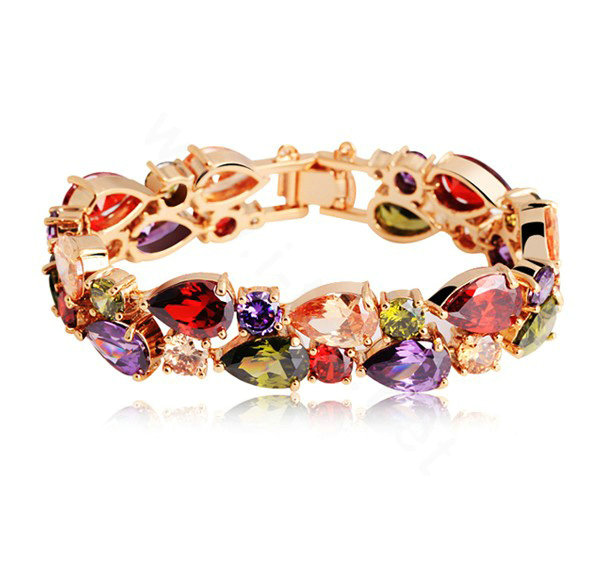 Fashion 18K Rose Gold Plated Mona Lisa Zircon Bracelet for Women Multicolor CZ Stones Jewelry