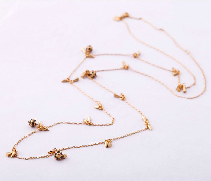 Fashion Punk Rivet crystal ball Pendant Choker long Bib Statement Necklace Women Jewelry - Gold