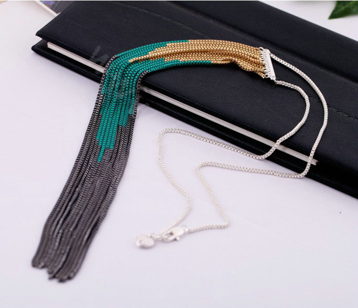 Fashion Retro Punk long Tassel Pendant Choker Silver Chain Statement Necklace Women Jewelry