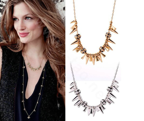 Fashion Unique Punk Rivet Alloy Pendant Choker Bib Statement Necklace Women Jewelry - Gold