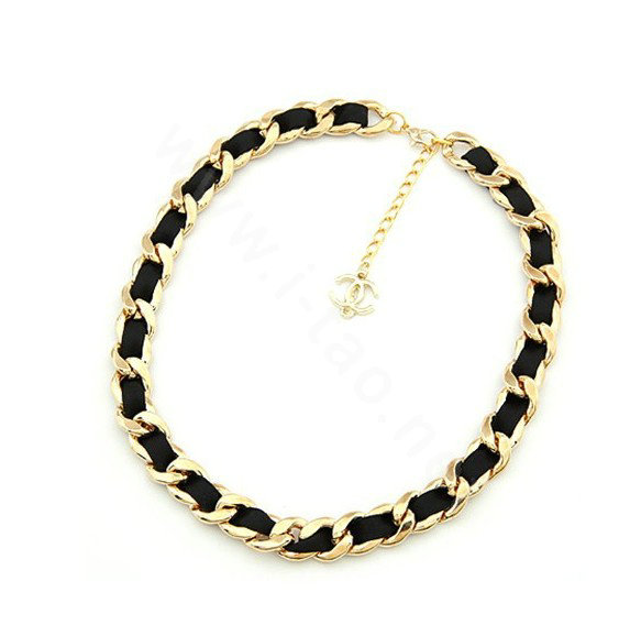 Fashion Weave Leather Rope Gold Plated Choker Bib Statement Necklace Women Jewelry