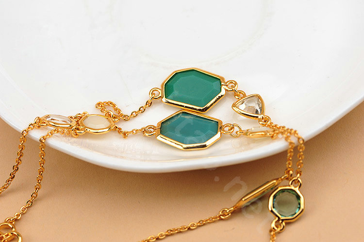 Fashion Women Luxury Choker Crystal Gem long Necklace Jewelry 14K gold plated - Blue