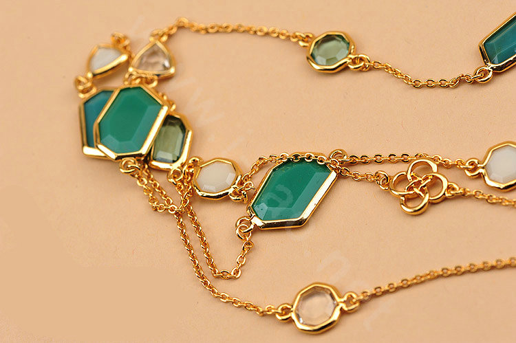 Fashion Women Luxury Choker Crystal Gem long Necklace Jewelry 14K gold plated - Blue