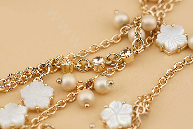 Fashion Women Luxury Choker Crystal Pearl Flower long Necklace Jewelry gold plated - White