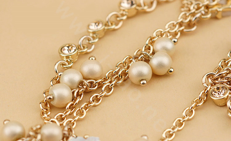 Fashion Women Luxury Choker Crystal Pearl Flower long Necklace Jewelry gold plated - White