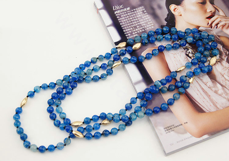 Fashion Women Luxury Choker Sweater chain Natural Gems Beads long Necklace Jewelry - Blue