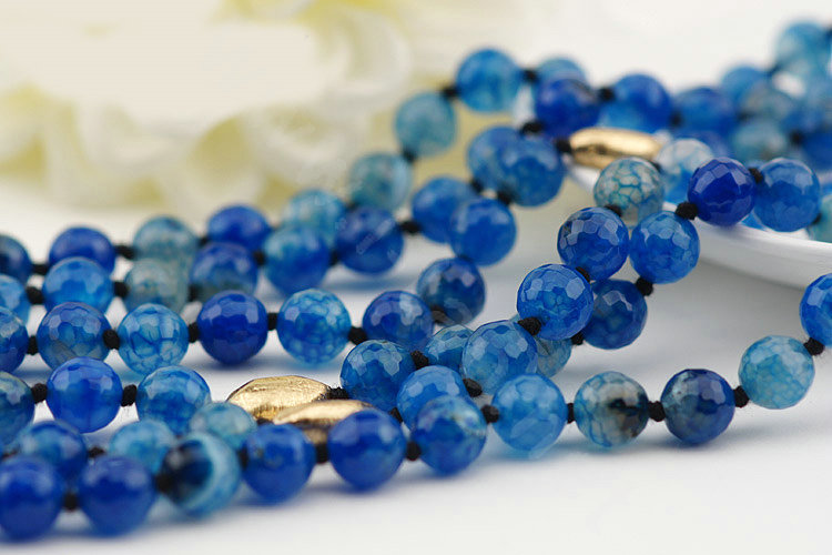 Fashion Women Luxury Choker Sweater chain Natural Gems Beads long Necklace Jewelry - Blue