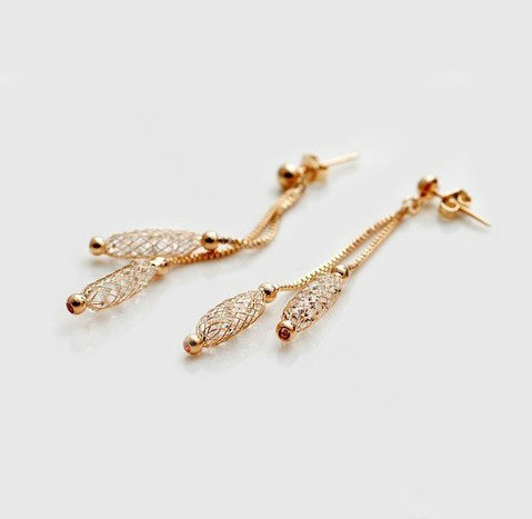 Luxury 18k Rose Gold Plated Drop Earrings Champagne Wire Zircon Crystal Female Fashion Jewelry