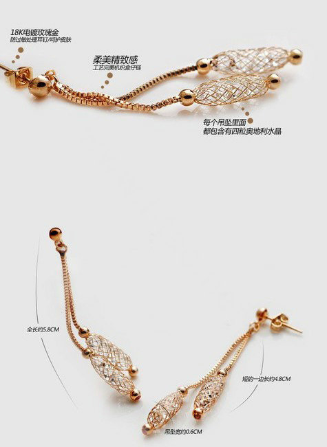 Luxury 18k Rose Gold Plated Drop Earrings Champagne Wire Zircon Crystal Female Fashion Jewelry