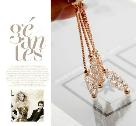 Luxury 18k Rose Gold Plated Drop Earrings Champagne Wire Zircon Crystal Female Fashion Jewelry