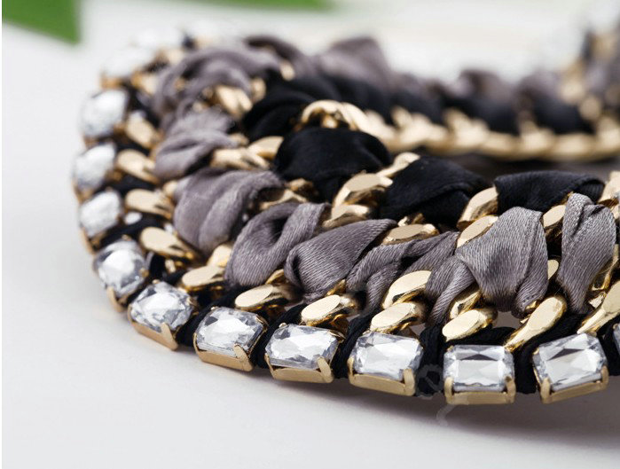 Luxury Crystal Alloy handwoven Pendant Choker Bib Statement Necklace Women Jewelry - Black