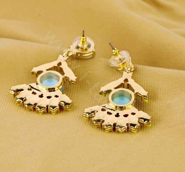 Luxury Crystal Blue Gemstone Flower Drop Stud Earrings Gold Plated Women Fashion Jewelry