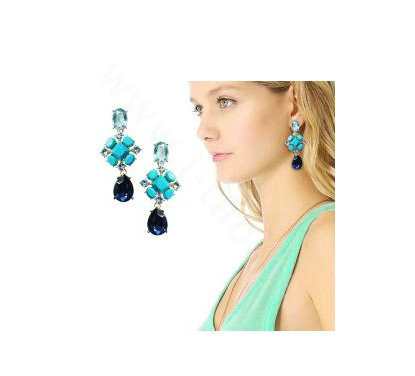 Luxury Crystal Blue Gemstone Raindrop Stud Earrings Gold Plated Women Fashion Jewelry