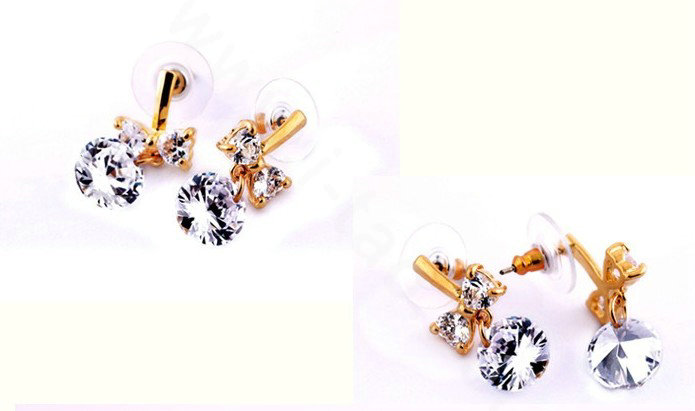 Luxury Crystal Bowknot 14K Gold Stud Earrings Women Fashion Jewelry