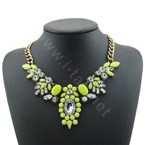 Luxury Crystal Flower Gemstone Pendant Choker Statement Bib Necklace Women Jewelry - Yellow