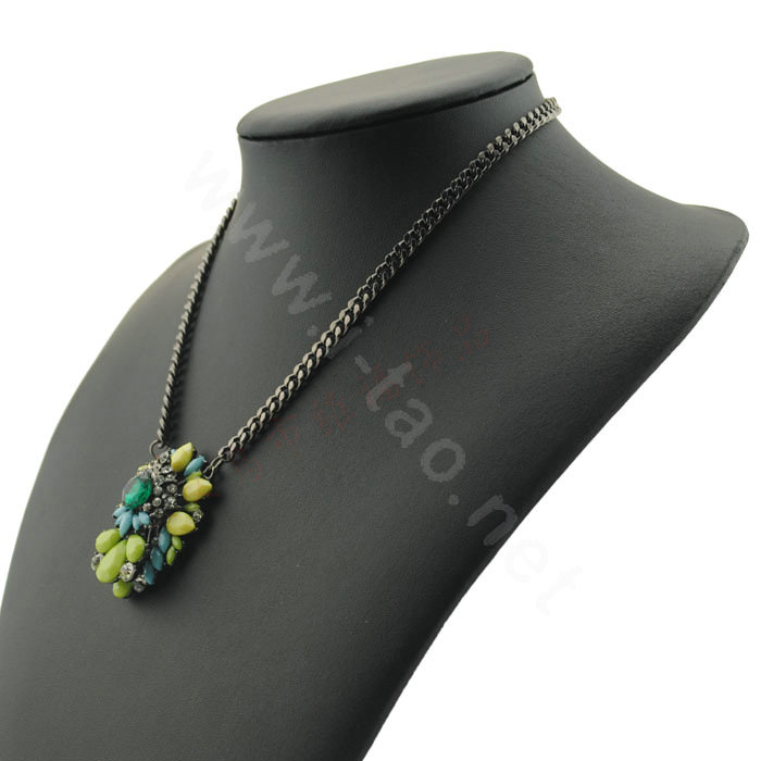 Luxury Crystal Flower Gemstone Pendant Choker Statement Necklace Women Jewelry - Yellow