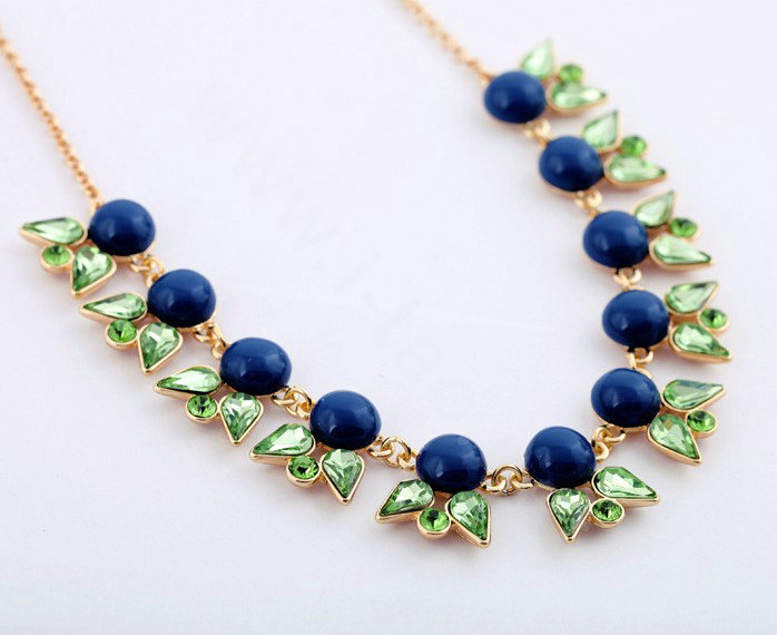 Luxury Crystal Gemstone Flower Pendant Choker Bib Statement Necklace Women Jewelry - Blue