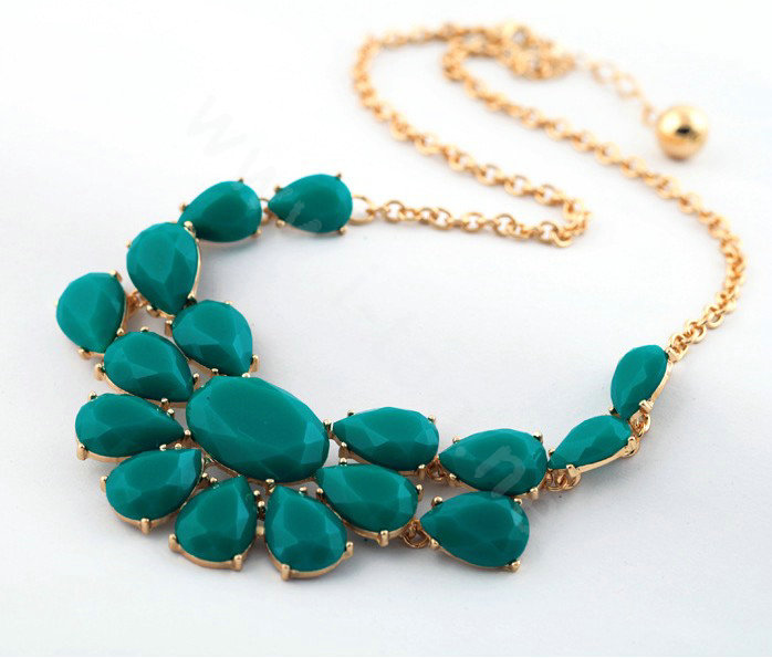 Luxury Crystal Gemstone Flower Pendant Choker Bib Statement Necklace Women Jewelry - Green