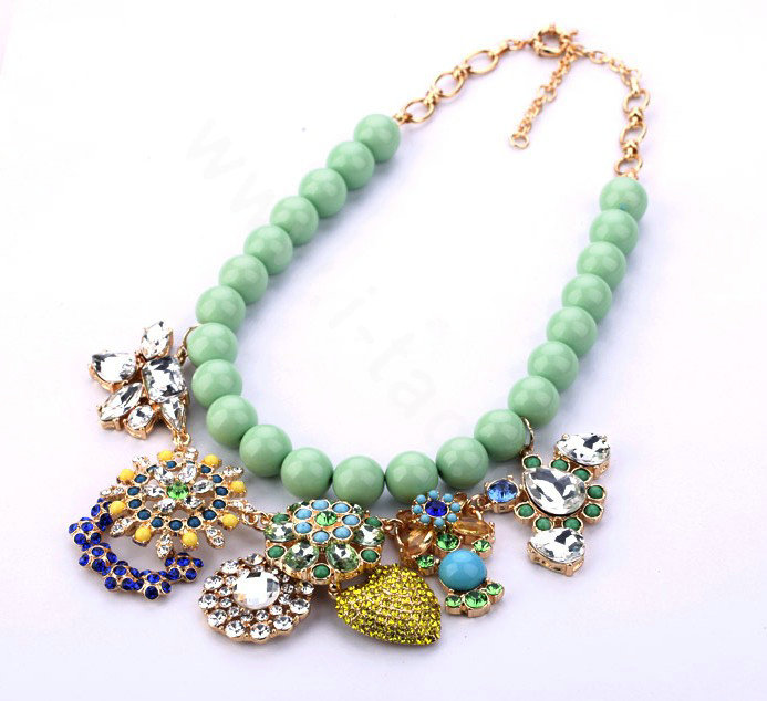 Luxury Crystal Gemstone Flower Pendant Choker Bib Statement Necklace Women Jewelry - Multicolor