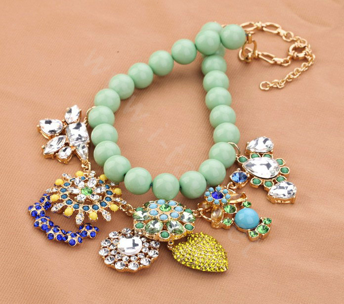 Luxury Crystal Gemstone Flower Pendant Choker Bib Statement Necklace Women Jewelry - Multicolor