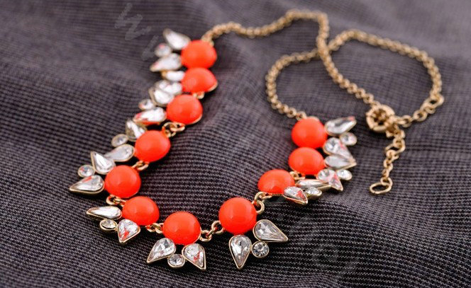 Luxury Crystal Gemstone Flower Pendant Choker Bib Statement Necklace Women Jewelry - Orange