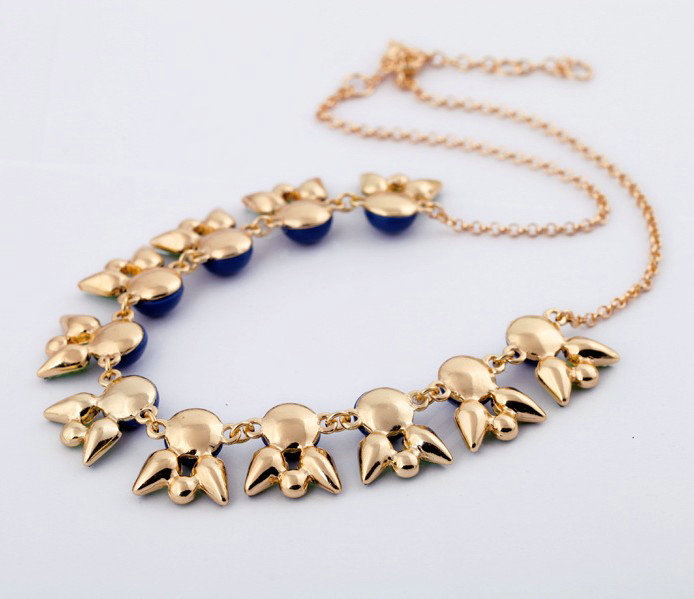 Luxury Crystal Gemstone Flower Pendant Choker Bib Statement Necklace Women Jewelry - Orange